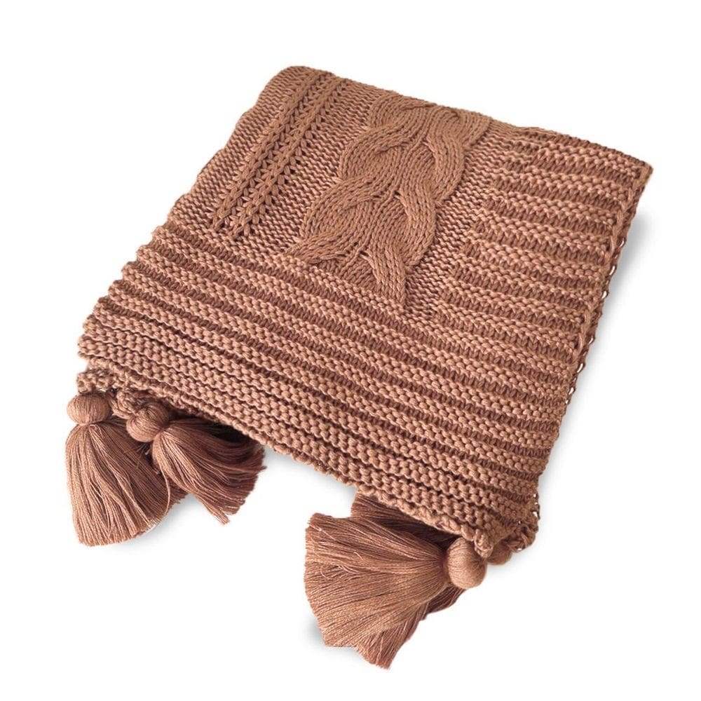 Manta Peseira de Tricot 90x180 Cm com Tassel - Trançada Rose
