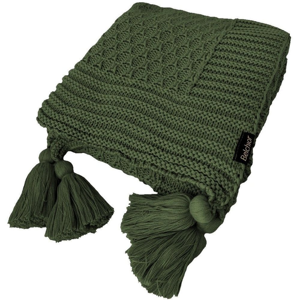 Manta Peseira de Tricot 90x180 Cm com Tassel - Colméia Verde Militar