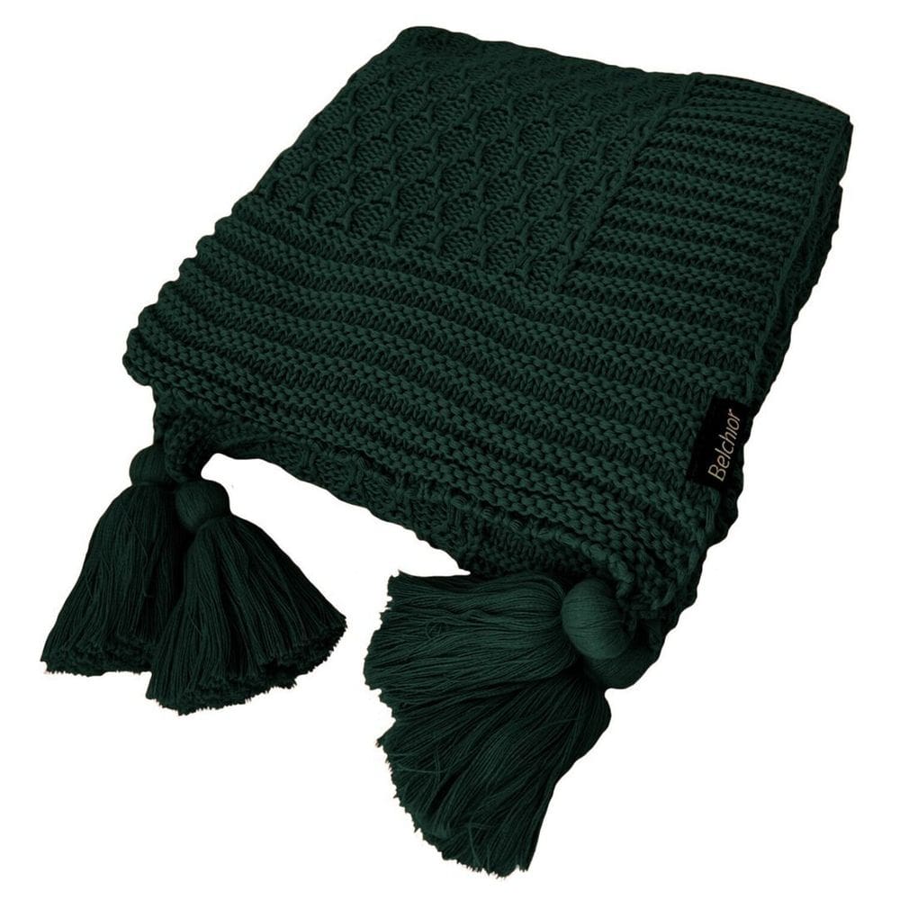 Manta Peseira de Tricot 90x180 Cm com Tassel - Colméia Verde Esmeralda