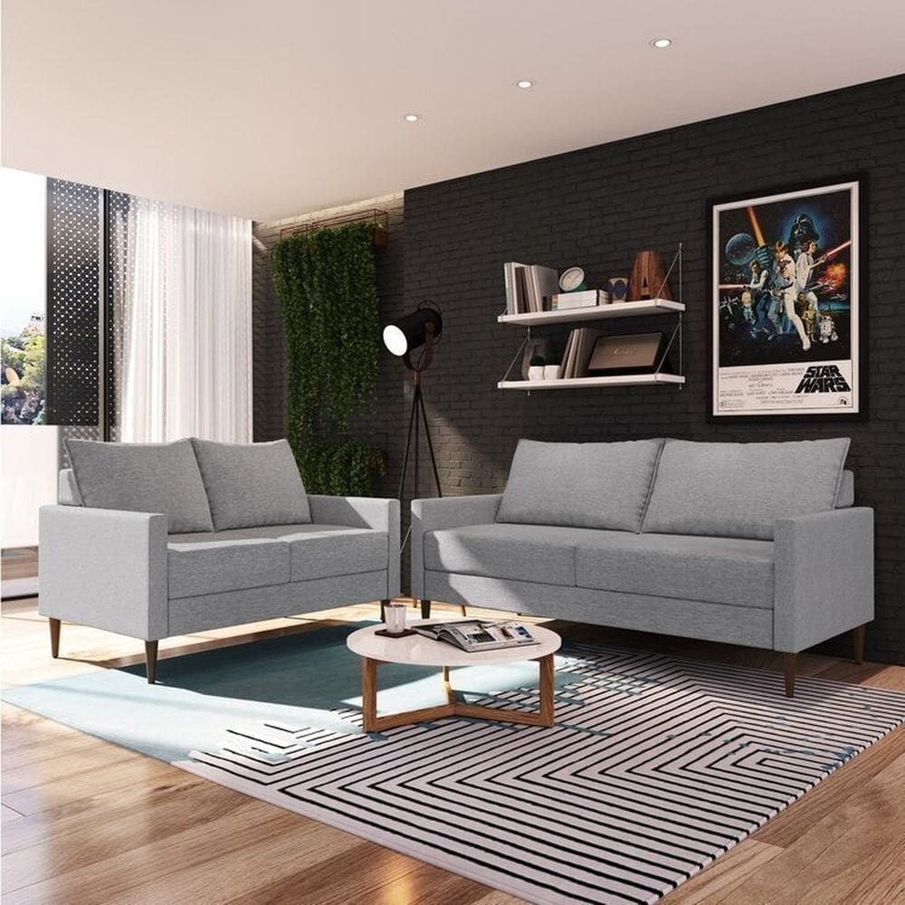 Conjunto Sofá 2 e 3 Lugares Bipartido Fideris Cinza