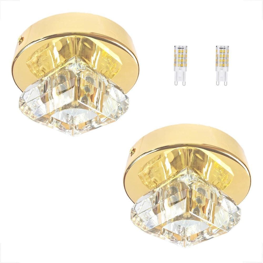 Kit 2 Plafon Spot Cristal Dourado Sobrepor Banheiro Bet46 +