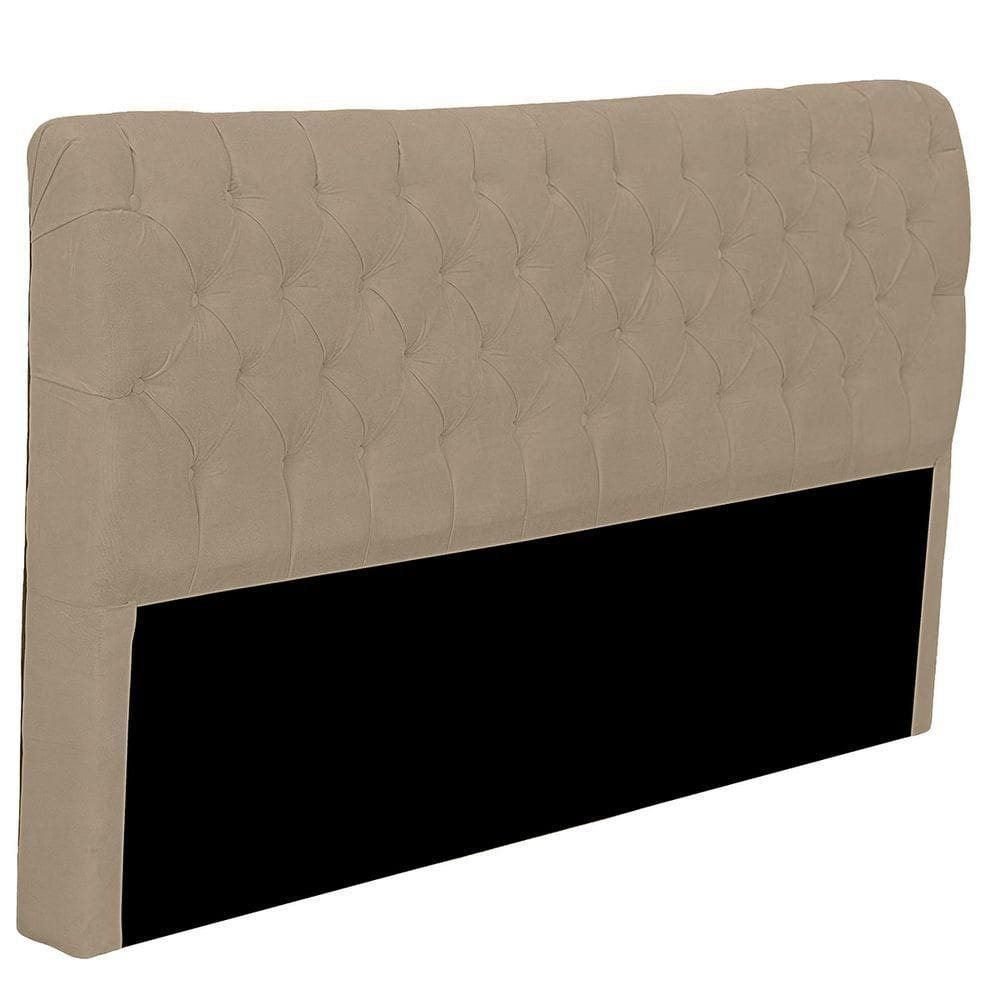 Cabeceira Casal Estofada Para Cama Box Glass Veludo Bege Escuro