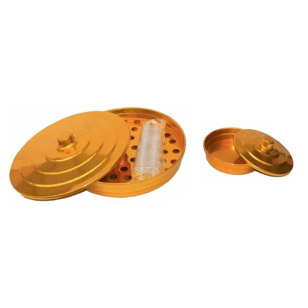 Kit Com 2 Bandejas Douradas Cálices E Paes Para Santa Ceia