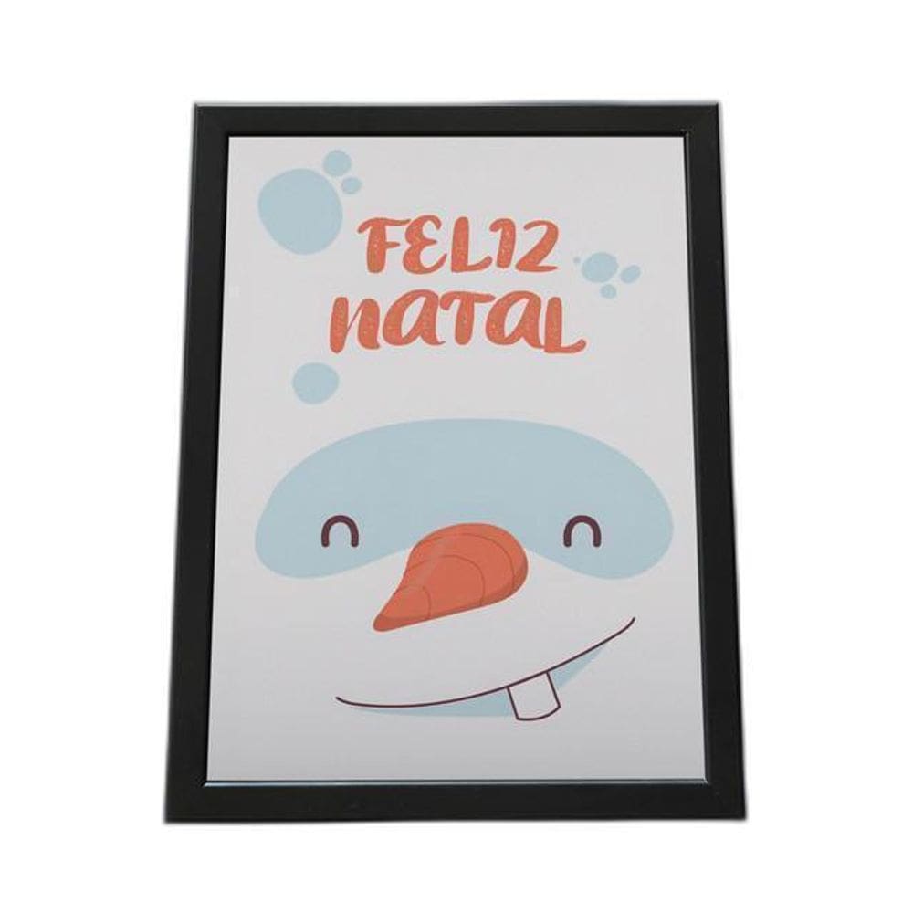Quadro Com Moldura Feliz Natal Boneco De Neve