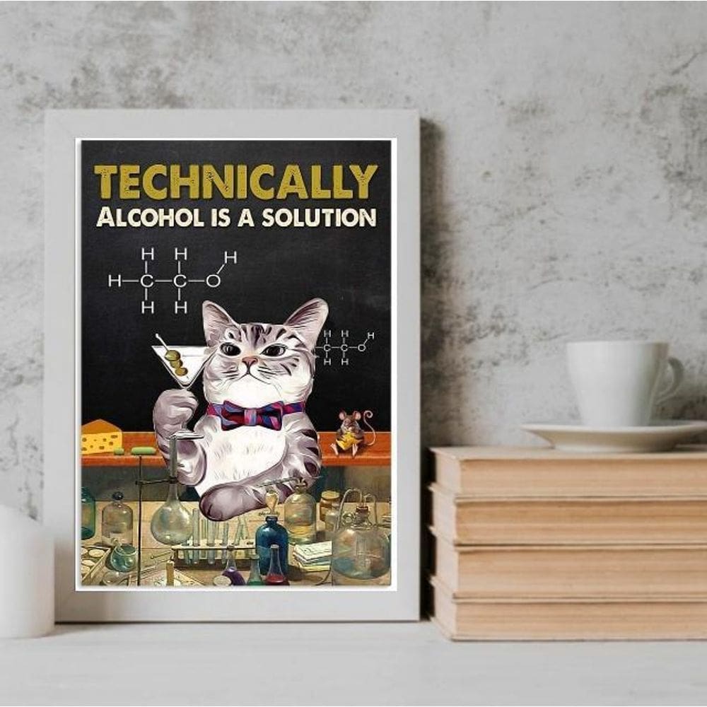Quadro Gatinho Alcool É A Solução 33X24Cm