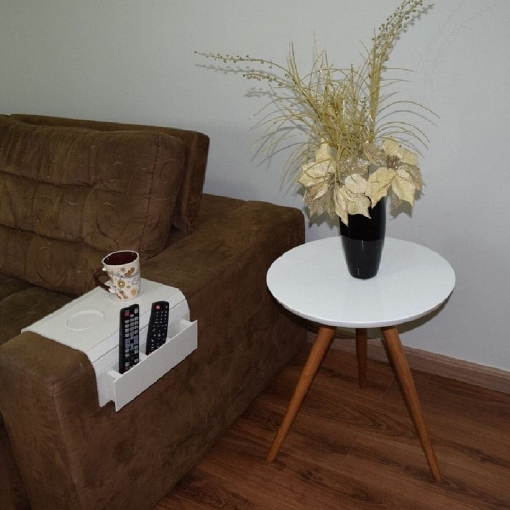 Mesinha Lateral Tripe Decorativa Baixa Branco/Mel