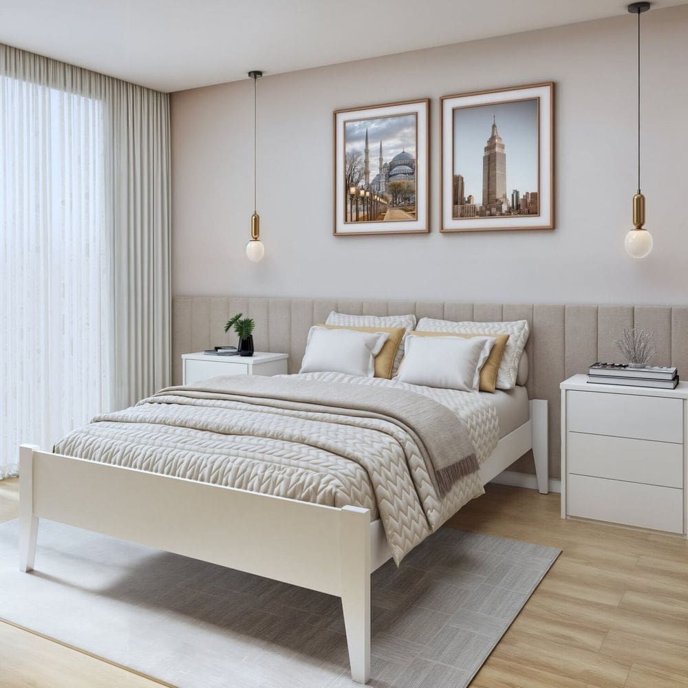 Cama Casal 140cm Turca Slim em Madeira Maciça Branco