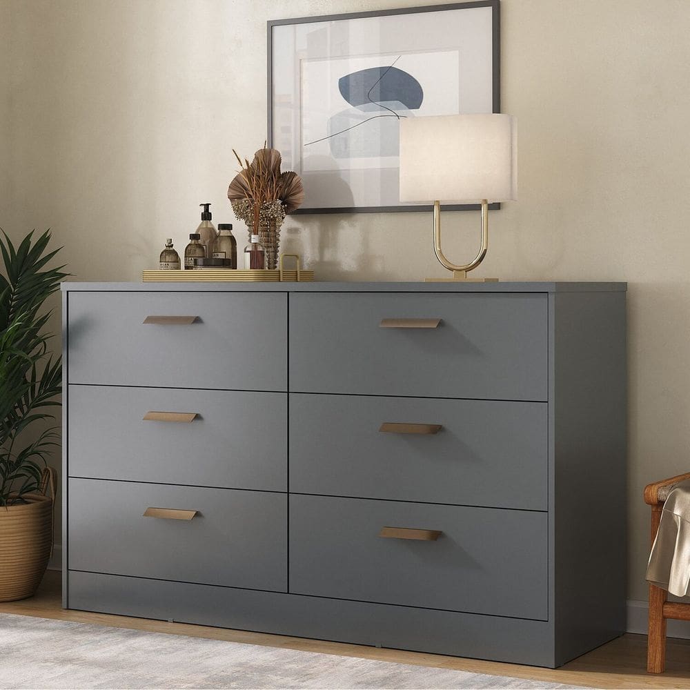 Cômoda Divino 6 Gavetas 100% Mdf Moderno Cinza