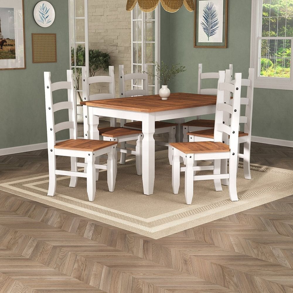Mesa 140 Cm com 6 Cadeiras Mesa 140 Cm com 6 Cadeiras Branco/Cera acapulco