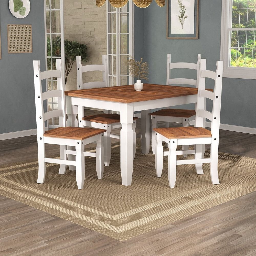 Mesa 120 Cm com 4 Cadeiras Sala de Jantar Branco/Cera acapulco