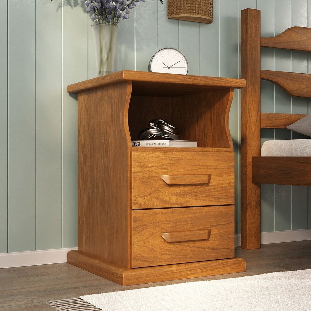 Mesa de Cabeceira 2 Gavetas Slim 46x65 Mogno Mel