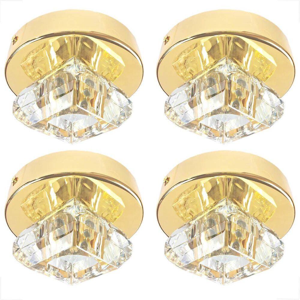 Kit 4 Plafon Spot Cristal Sobrepor Dourado Polido Banheiro