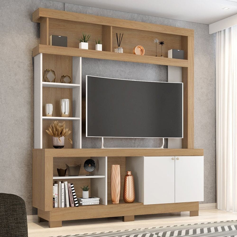 Estante Home Mali para Tv até 50 Polegadas 2 Portas Marrom/Off White