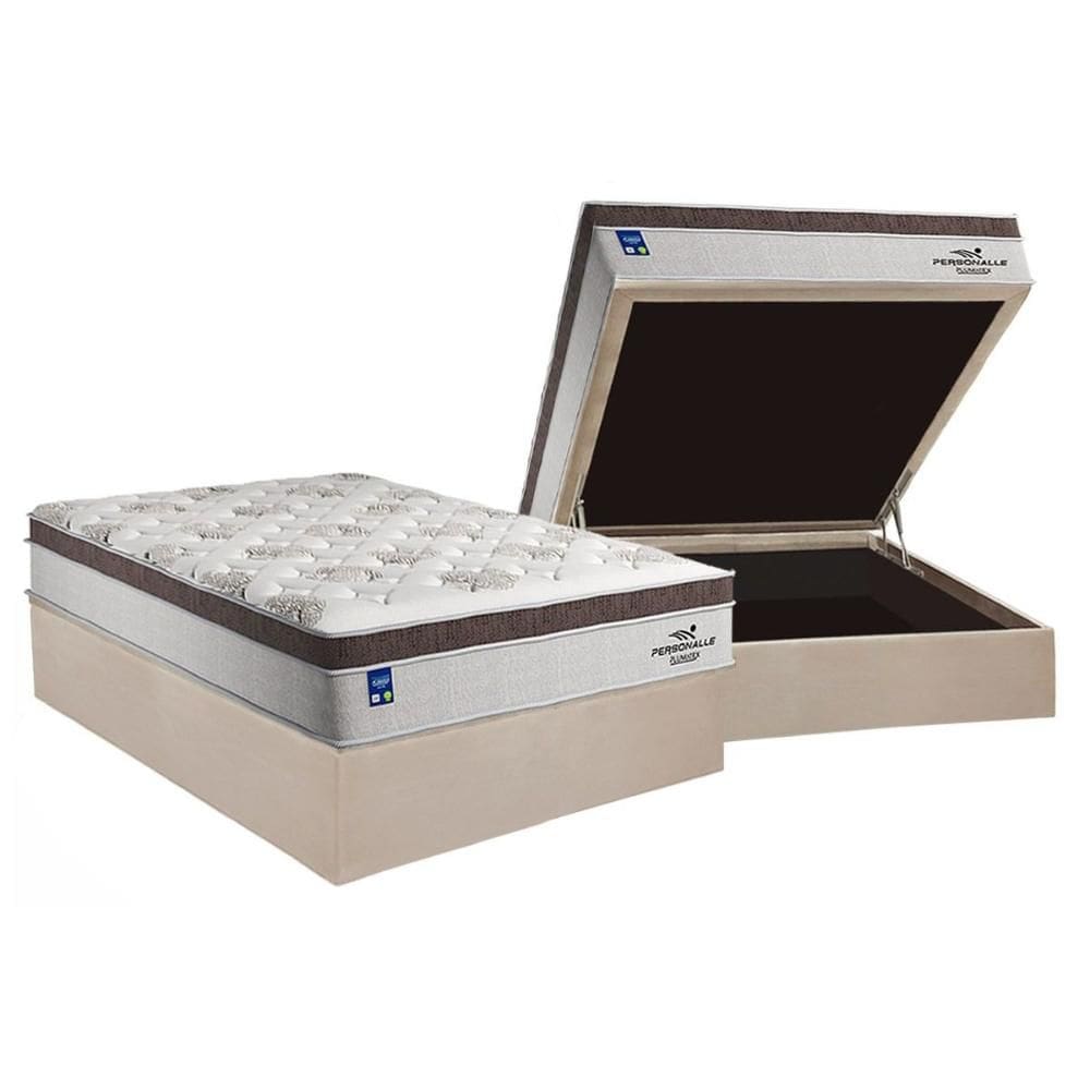 Cama Box Baú Casal: Colchão Molas Plumatex MasterPocket Ensacadas Personalle + Base CRC Suede Clean(138x188)