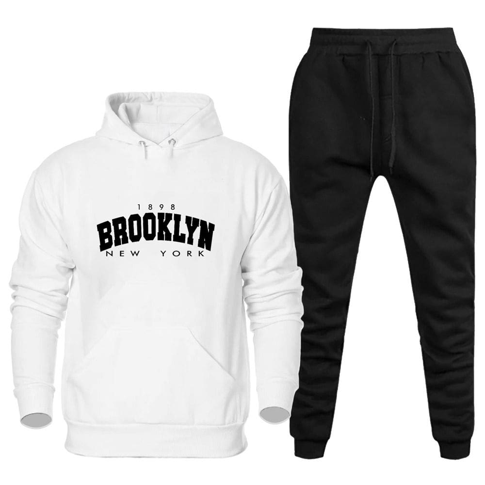 Conjunto de Moletom Plus Size Canguru Flanelado Com Calça Confortavel Estampa Brooklyn New York