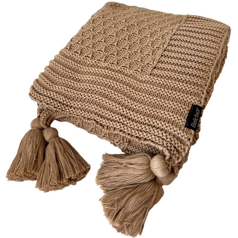 Manta Peseira de Tricot 90x180 Cm com Tassel - Colméia Castor