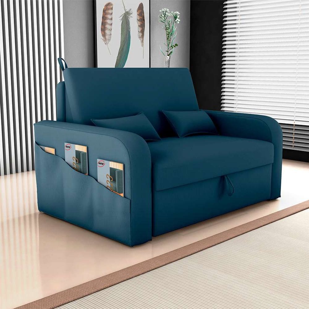 sofá-cama casal 2 lugares lady dai com baú suede petróleo