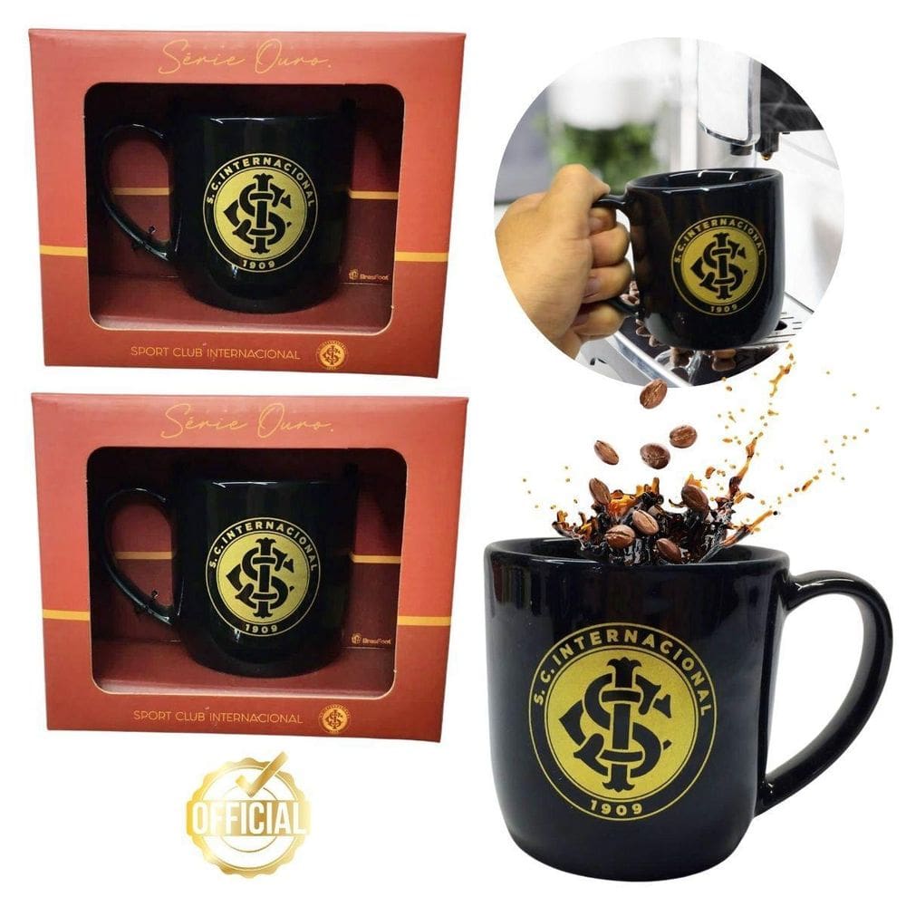 Kit 3Un Caneca Preta Xícara Porcelana 300Ml Café Time