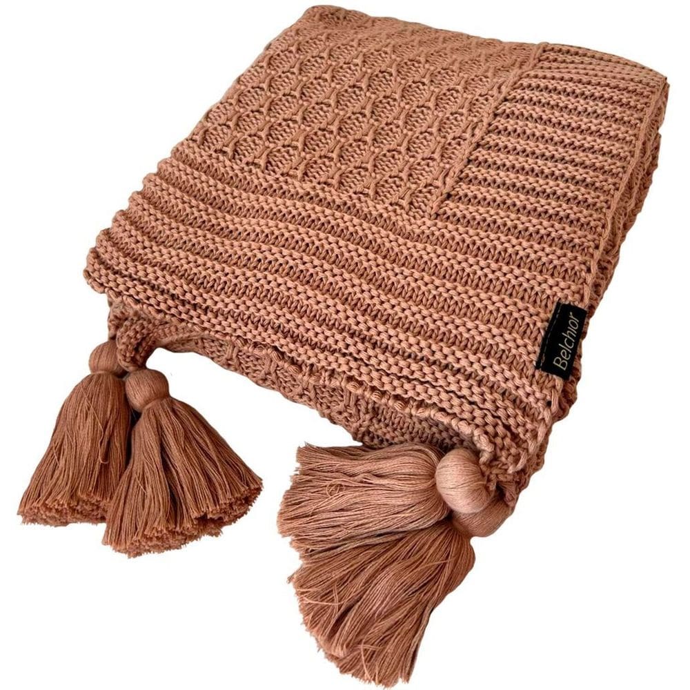 Manta Peseira de Tricot 90x180 Cm com Tassel - Colméia Rose
