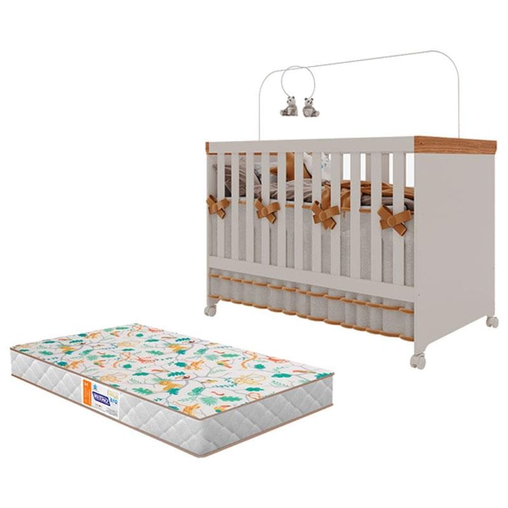 Berço Americano Mini Cama Antonella Off White Caramelo com Colchão Gazin – Canaã