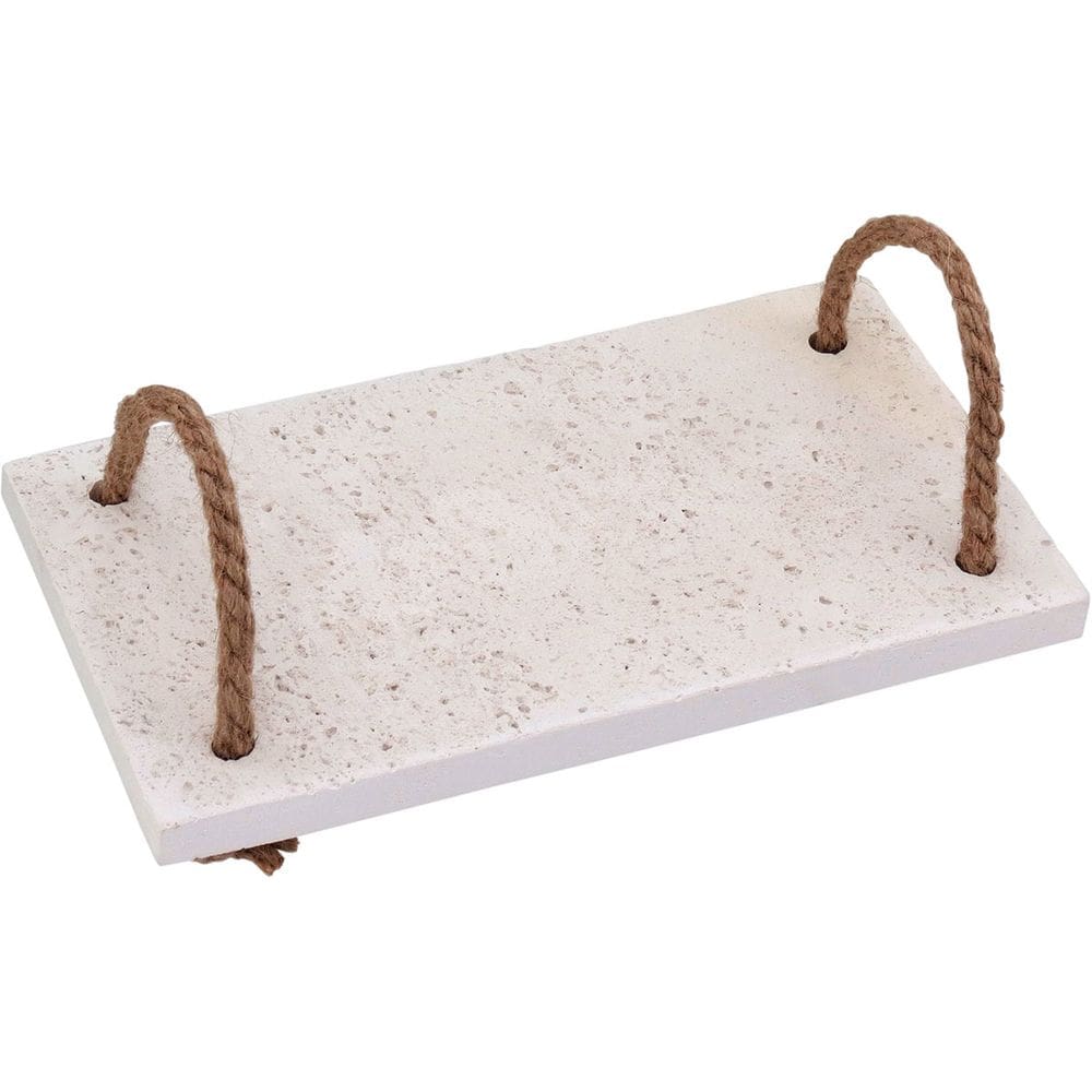 BANDEJA DECORATIVA PARA SERVIR LAVABO ALÇA FIBRA MARMORE 1x14x24cm BRANCO