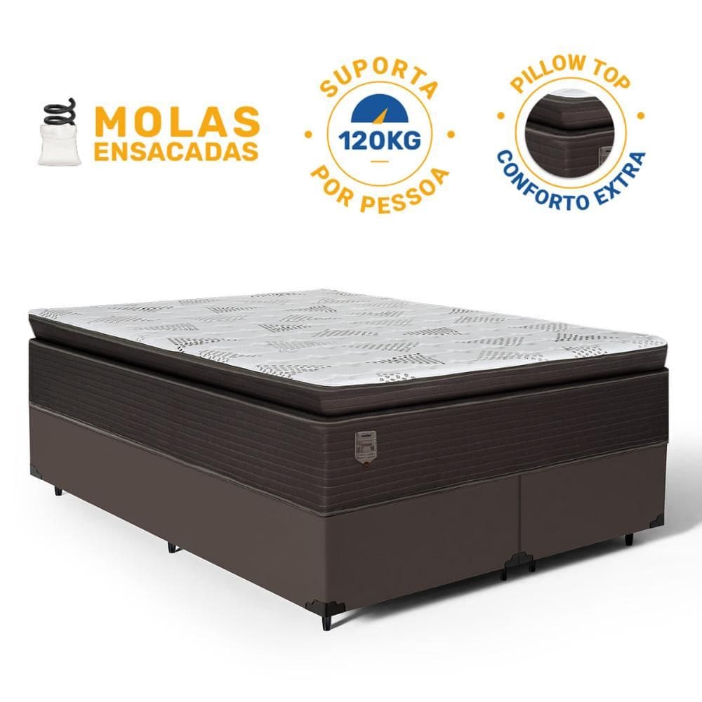 Cama Box com Colchão Ravena Molas Ensacadas Com Pillow Top Queen 158cm