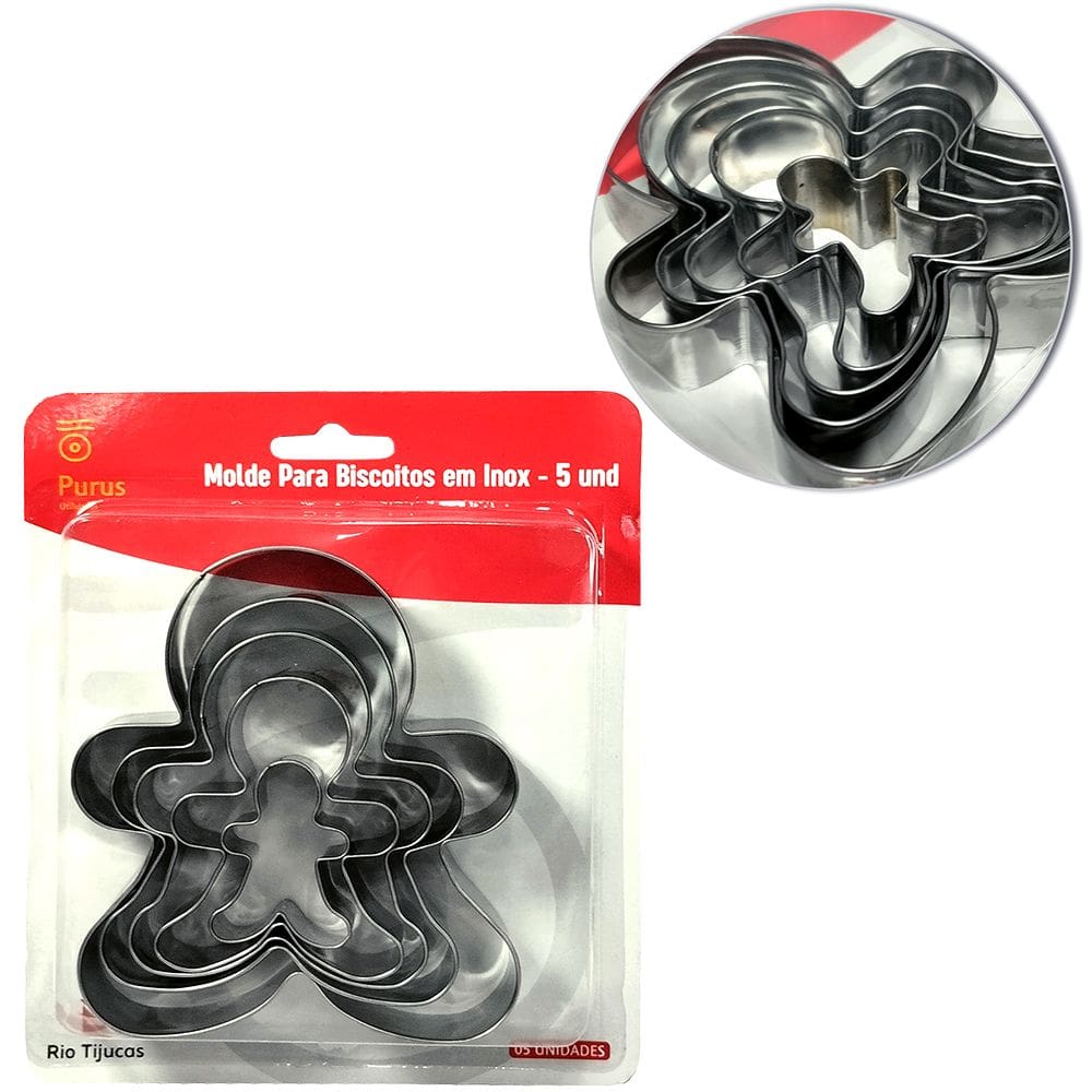 Kit Cortador Molde Forminha para Modelar Biscoito Inox 5Pçs