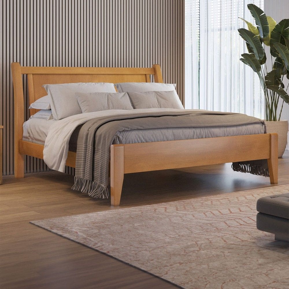 Cama Casal Verona Madeira Maciça Amêndoa/Marrom - Josandro