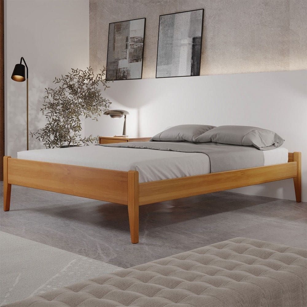 Cama Casal Turca Slim Madeira Maciça Amêndoa/Marrom - Josandro