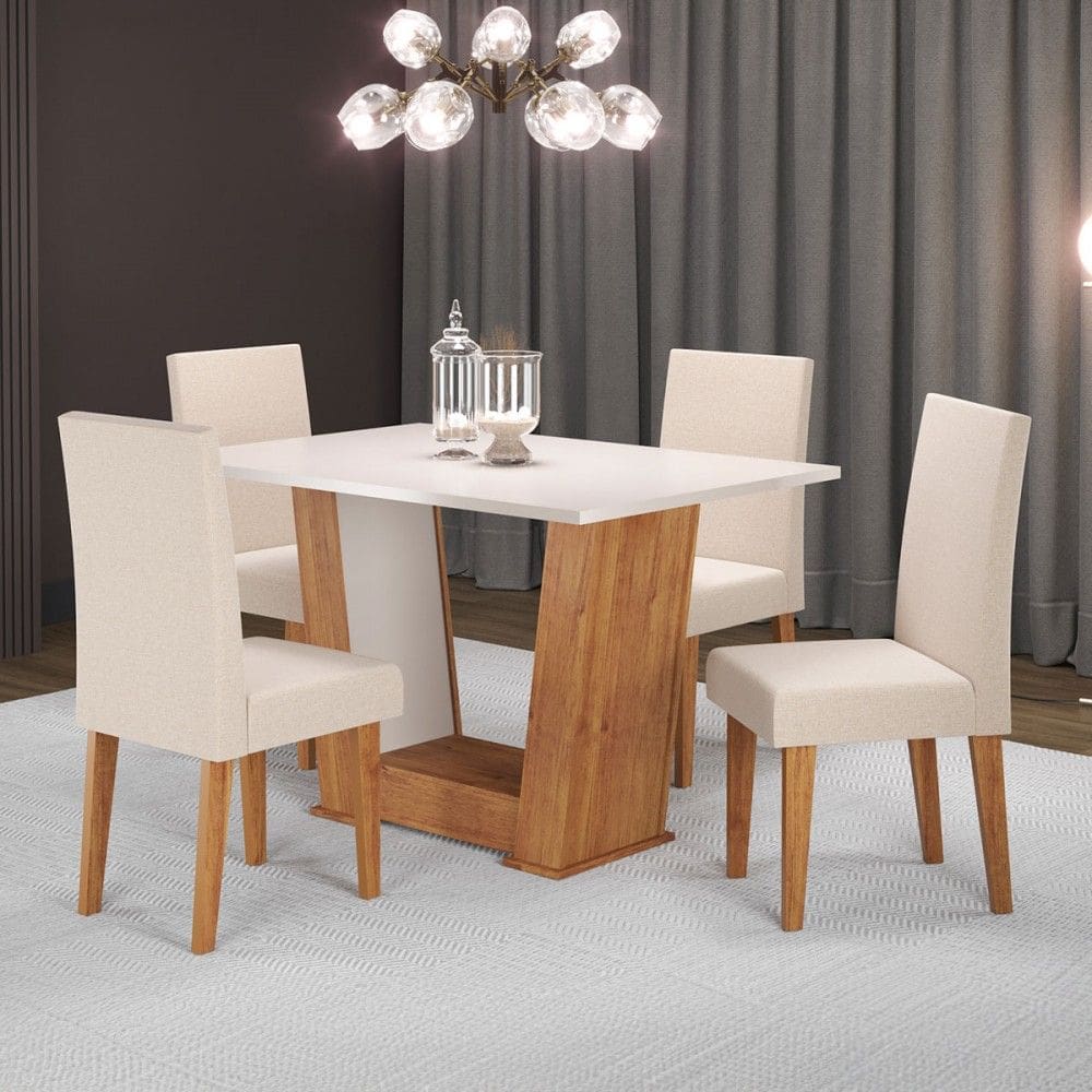 Mesa de Jantar 4 Lugares Floripa/Venus Marrom/Blonde/Linho/Bronze - Viero Móveis