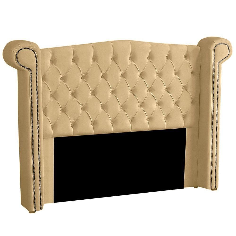 Cabeceira Casal Estofada Para Cama Box Ayla Veludo Bege