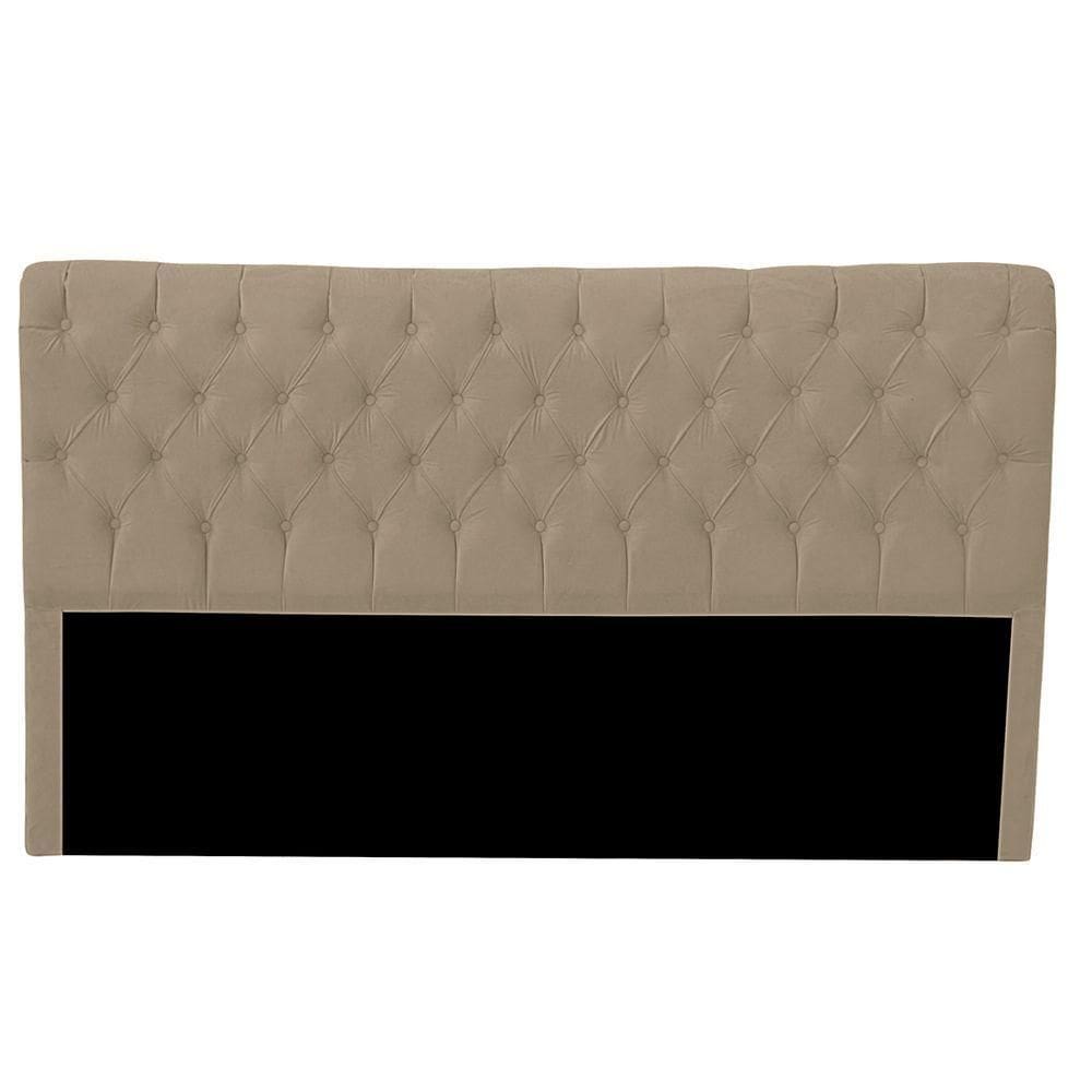 Cabeceira Casal Estofada Para Cama Box Glass Veludo Cor Bege Médio
