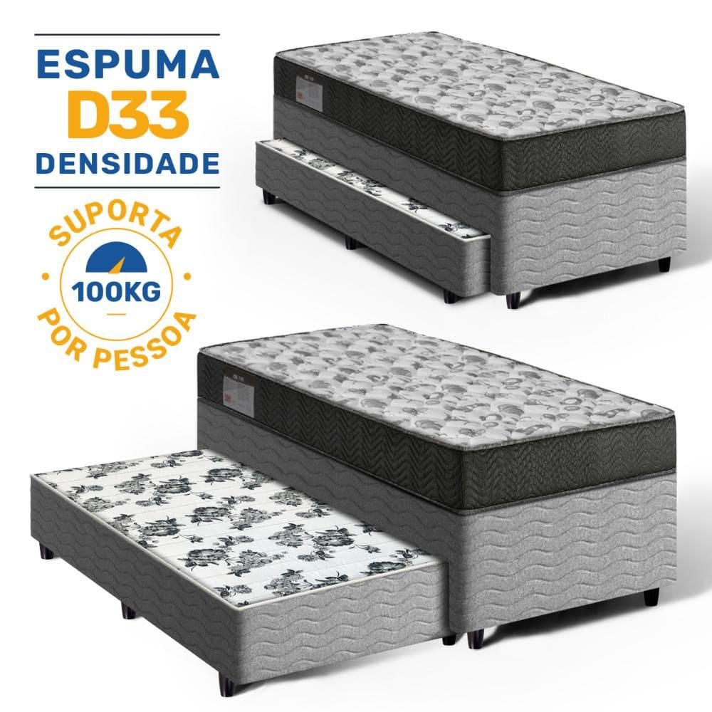 Cama Box Bicama com Colchão de Espuma D33 Ortobom ISO 100 + Auxiliar de Espuma Unique Solteiro 88cm