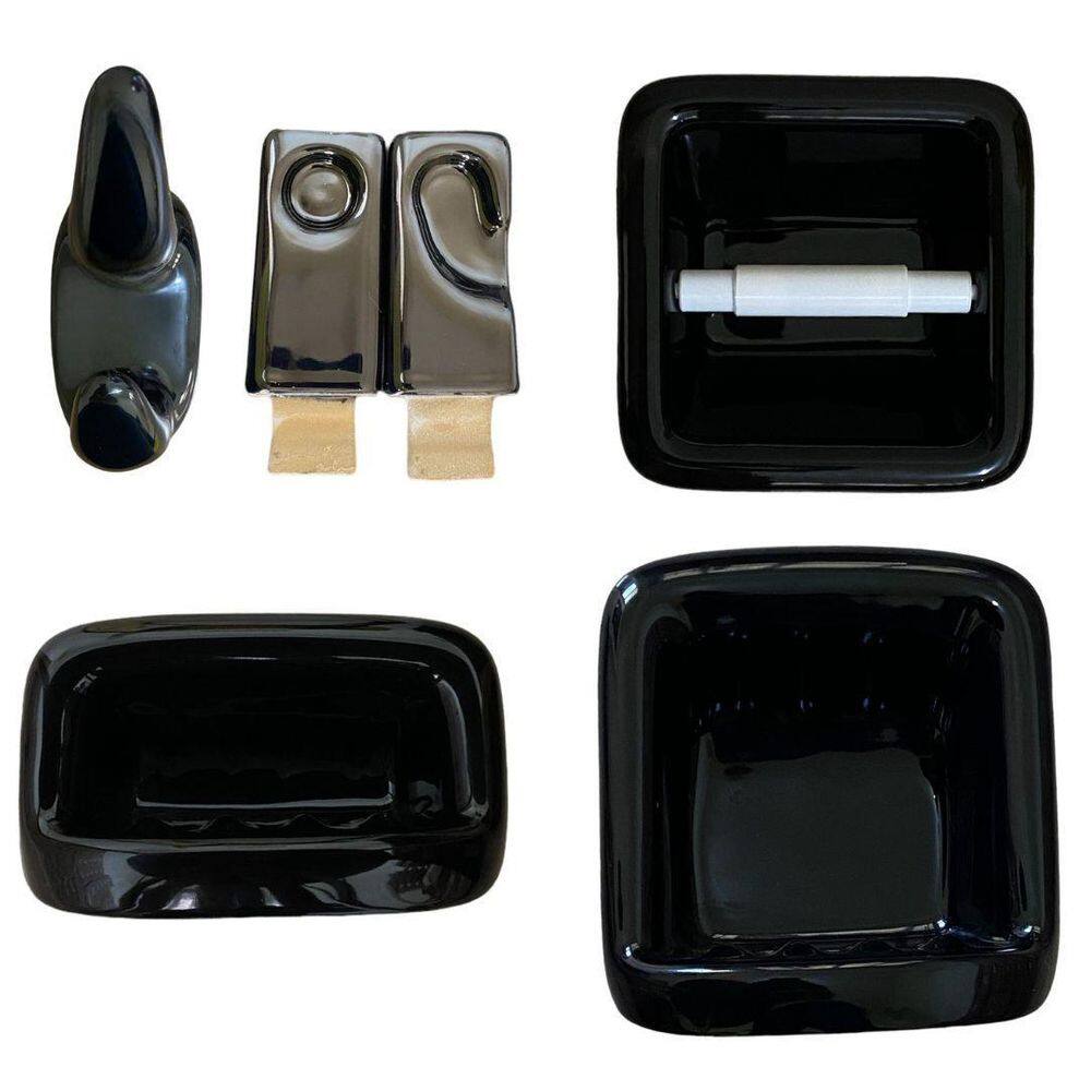 Kit Para Banheiro Louça Preto 6 Peças De Embutir Icasa