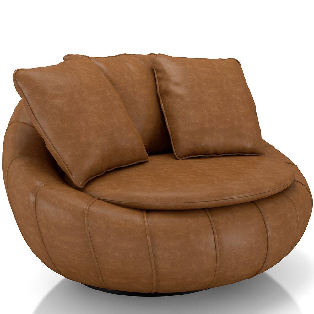 Poltrona Giratória Para Sala de Estar Decorativa Kira M03 Couríssimo Whisky - Lyam Decor