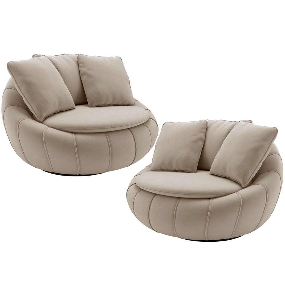 Kit 02 Poltronas Giratórias Para Sala de Estar Kira M03 Veludo Bege - Lyam Decor