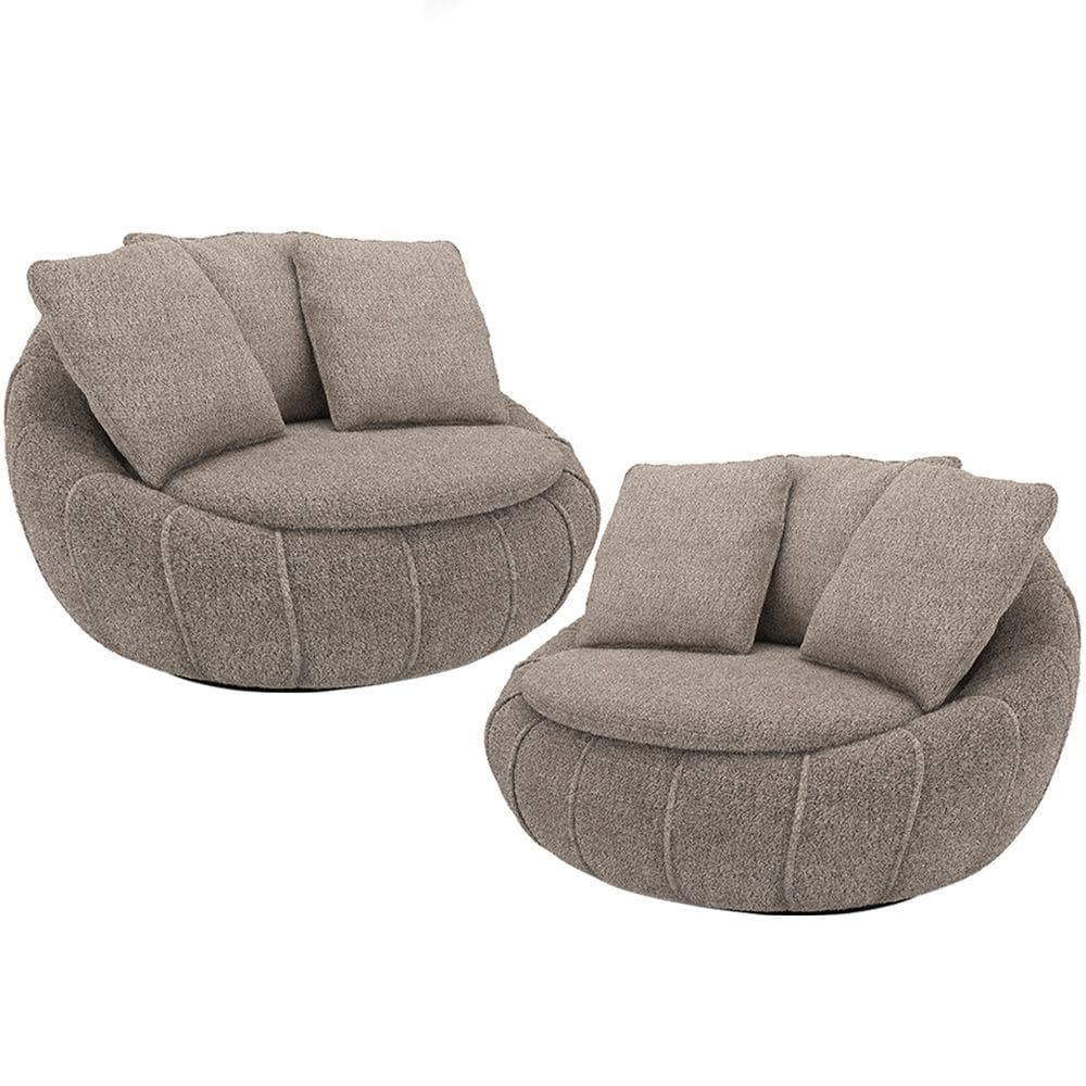 Kit 02 Poltronas Giratórias Para Sala de Estar Kira M03 Bouclê Bege Escuro - Lyam Decor