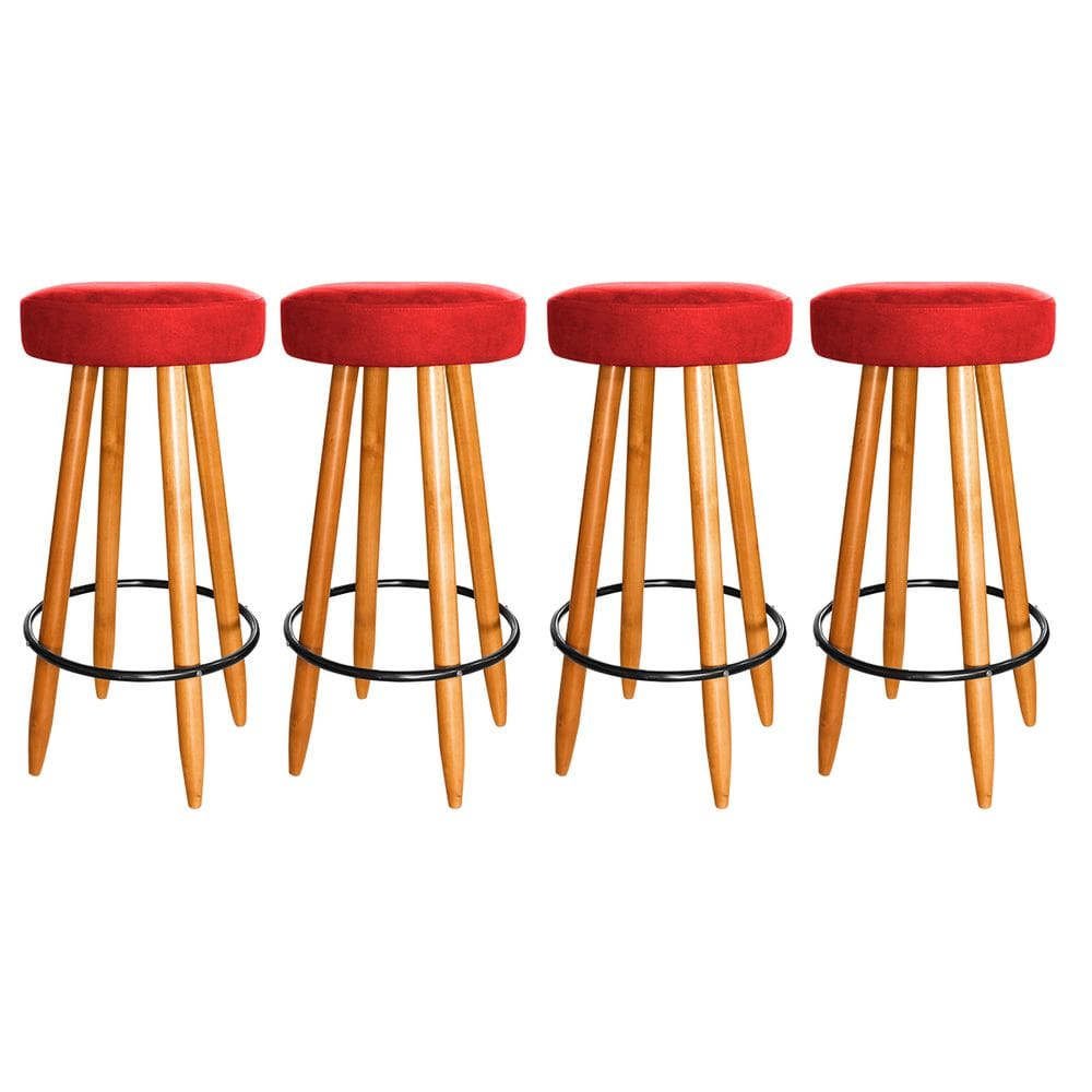 Kit 4 Banquetas Alta Industrial 75cm Cozinha Balcão Vermelho