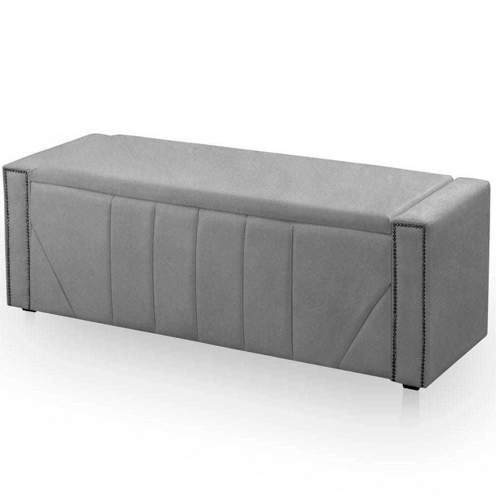 Calçadeira Baú Casal King Size Estofada Toronto Veludo Cinza