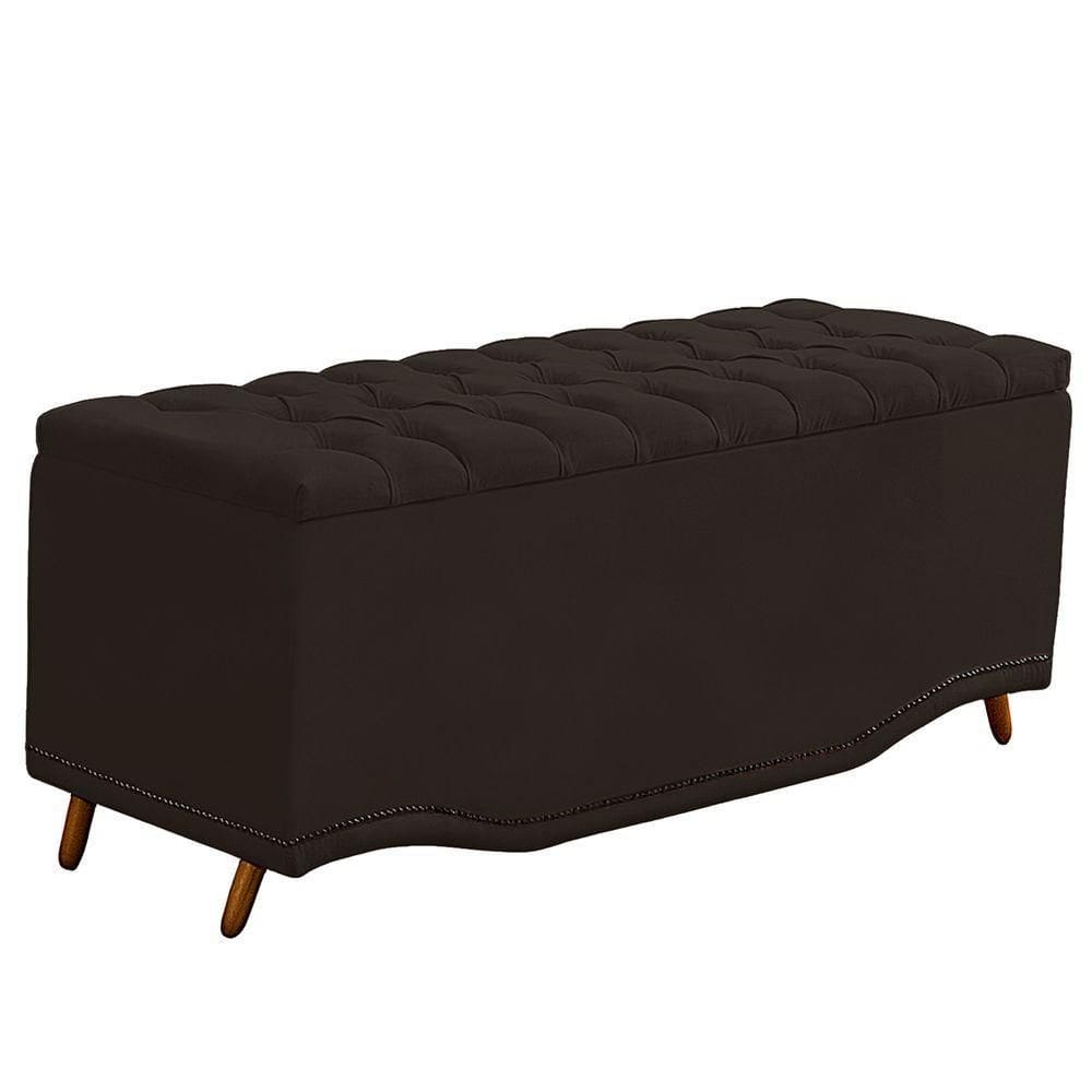 Calçadeira Baú Queen Estofada Maitê Veludo Cor Marrom