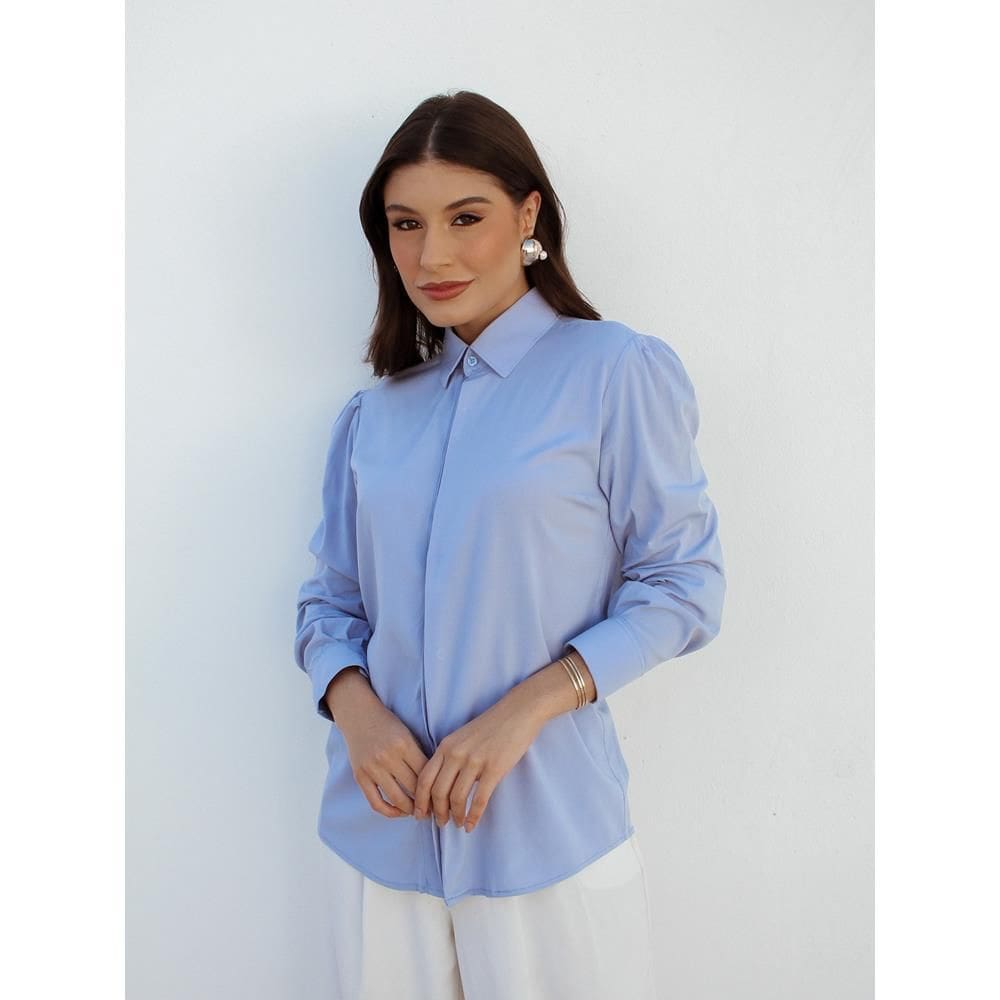 Camisa Feminina Elegante Alfaiataria Lisa Manga Longa