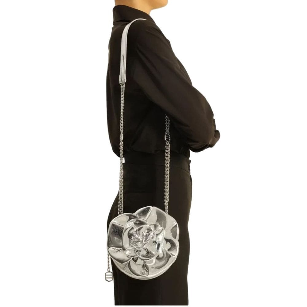 Bolsa Tiracolo Prata Couro Pequena Flor Arezzo Feminino