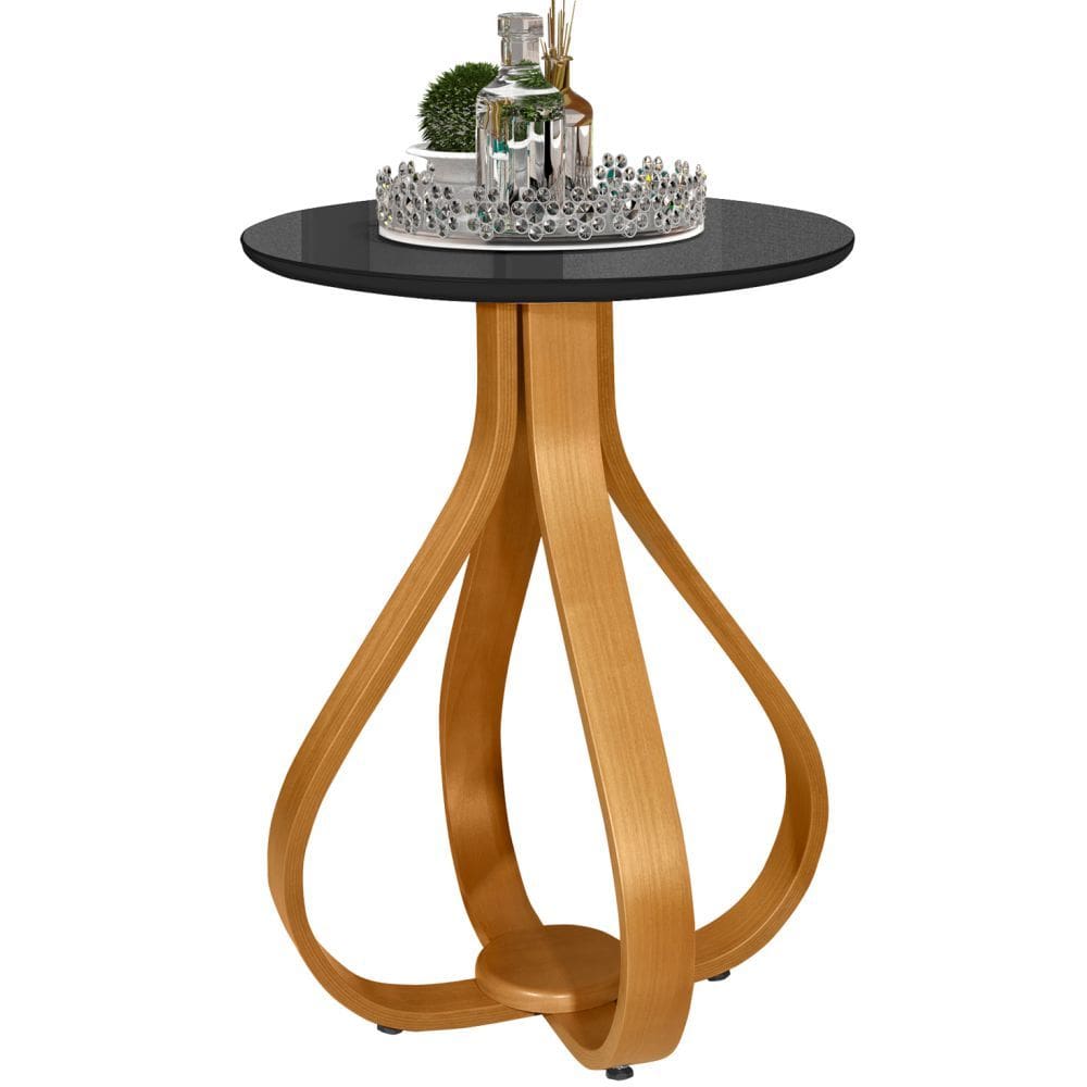Mesa Lateral J&A Móveis Inovare tampo redondo de MDF 45X72 cm Marrom Preto