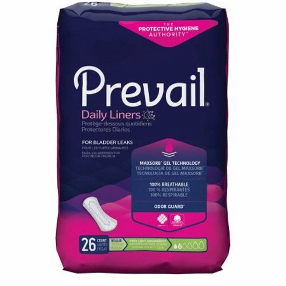 Almofada de controle de bexiga Prevail Daily Liner 7-1/2 polegadas de comprimento com núcleo de polímero de absorção de luz pequena capa para adultos
