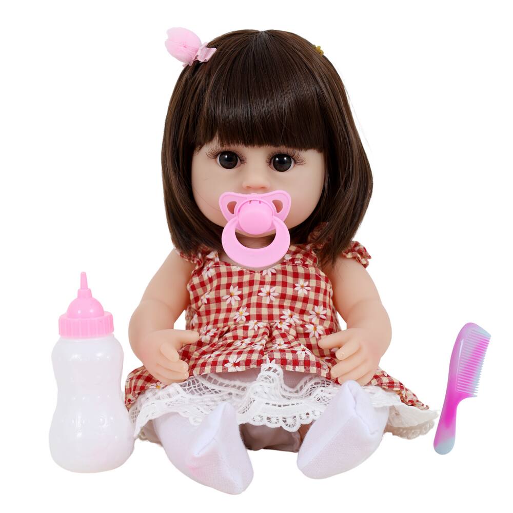 Bebê Sweetie Reborn Modelo Novo Roupa Xadrez Faz Xixi