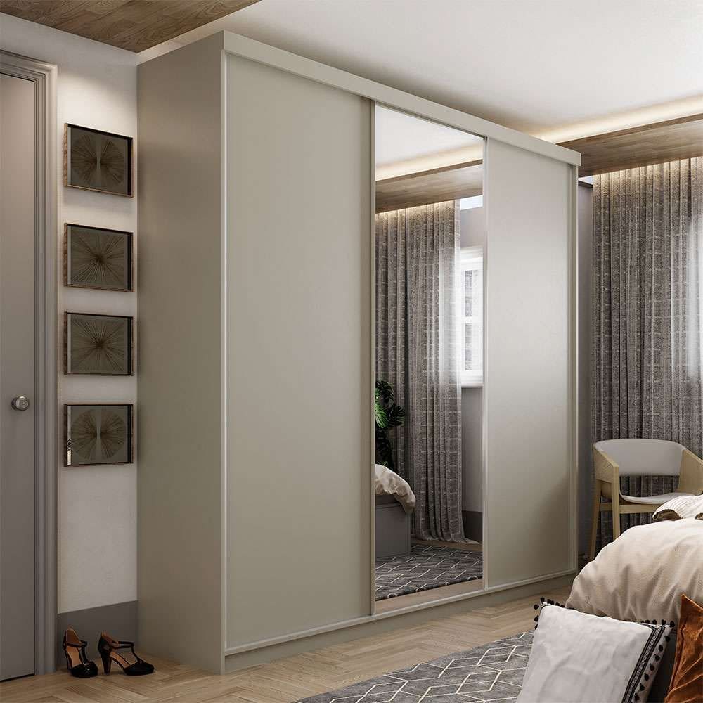guarda-roupa casal com 1 espelho geneve 3 pt 4 gv bege