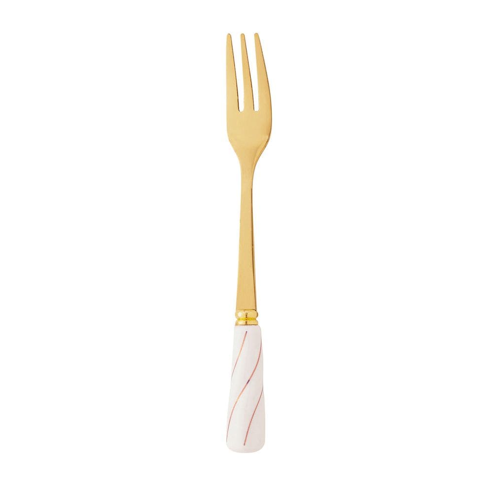 Cj.4 Garfos p/Aperitivo Aço Inox Dourado c/Cabo Ceram.Branco
