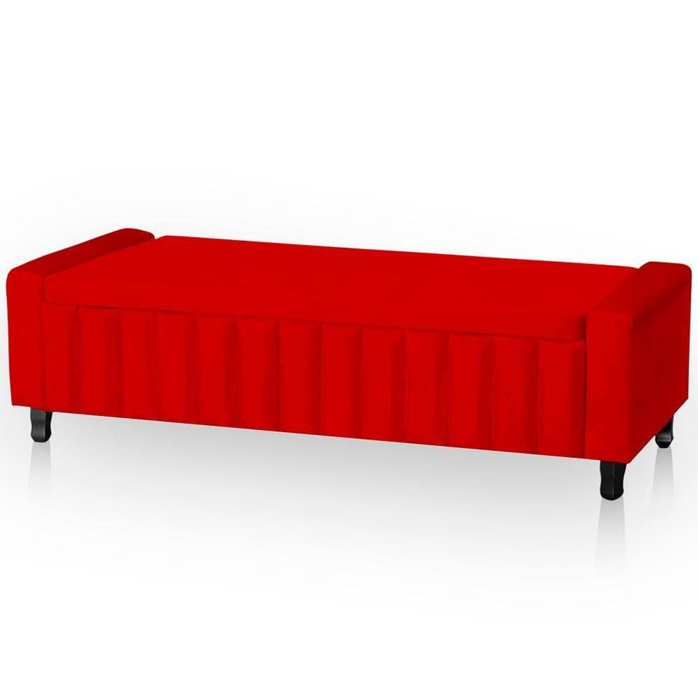 Calçadeira Baú Casal Estofada Alicia Veludo Cor Vermelho