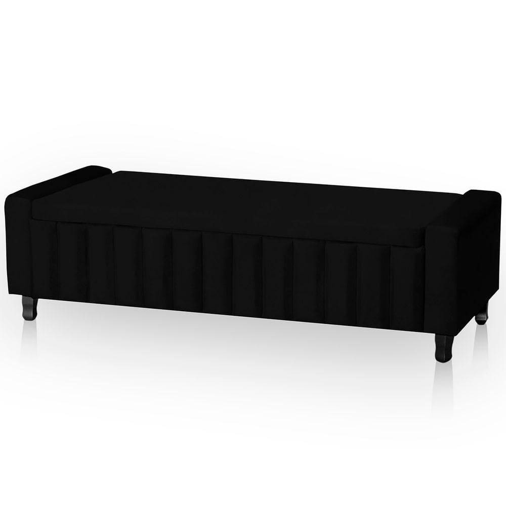Calçadeira Baú Casal King Size Estofada Alicia Veludo Preto