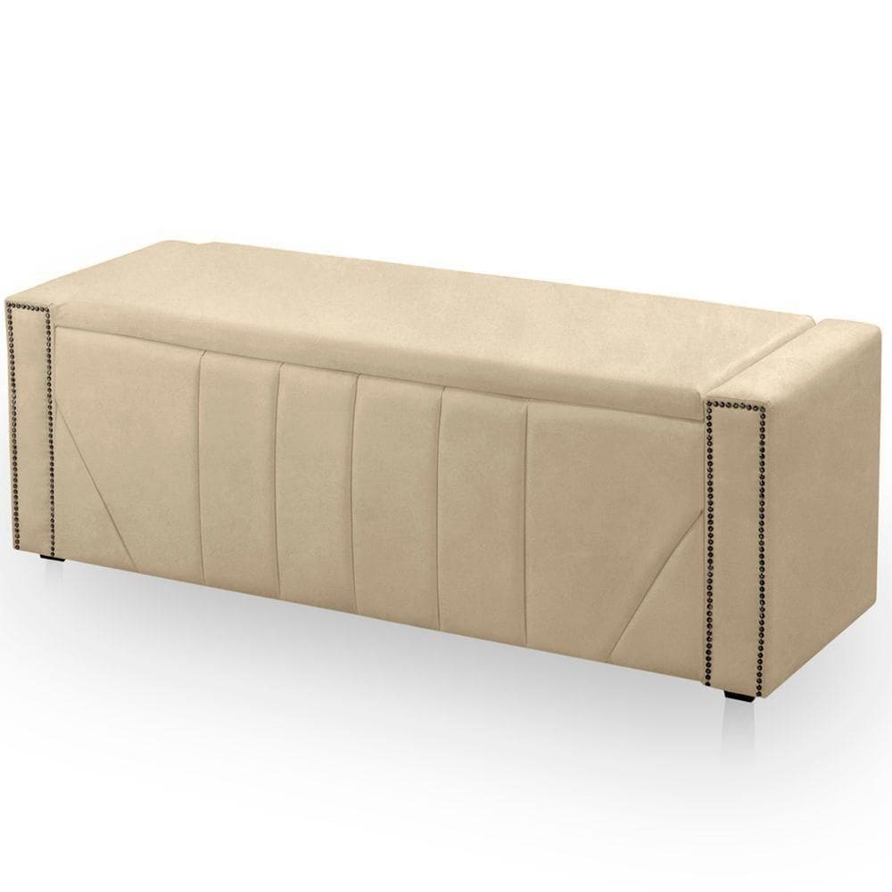 Calçadeira Baú Casal King Size Estofada Toronto Veludo Bege